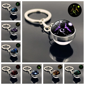 Zwölf Sternzeichen Schlüsselanhänger Im Dunkeln Leuchten Doppelseitige Glaskugel Metall Schlüsselring Galaxie Damen Schmuck