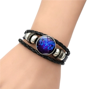 Bracelet constellation Bélier lumineux en cuir tressé multicouche avec breloque