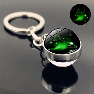 Aries Sternzeichen Schlüsselanhänger mit Glaskugel, leuchtend im Dunkeln Design