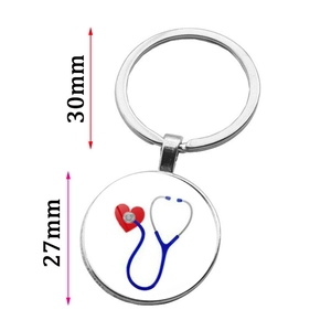 Porte-clés infirmière avec motif stéthoscope cœur et pendentif en verre de 27mm