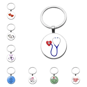 Porte-clés en Alliage Thème Médical Verre Gemme de Temps Stéthoscope Seringue Design Cadeau pour Infirmière Médecin Bijoux