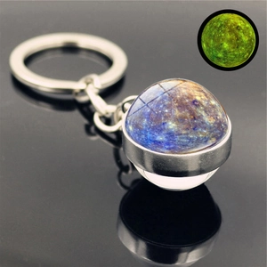 Luminous solar system planet keychain showing glowing planetary glass sphere in the dark