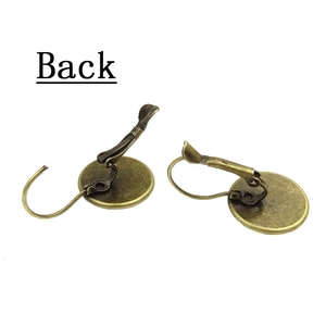 Antique bronze lever-back earring bases with round trays, back view for DIY jewelry design