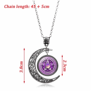Halsketting triple moon goddess met paarse edelsteen en pentagram hanger in zilver