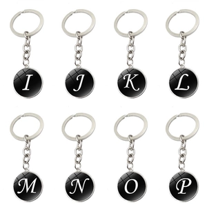Porte-clés Lettre Alphabet A-Z Métal Argent Alliage de Zinc Pendentif Dôme en Verre Anneau pour Voiture Sac Femme Homme Bijoux