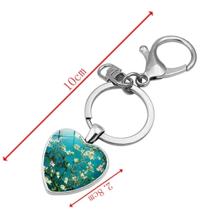 Van Gogh Almond Blossom heart keychain with lobster clasp and size dimensions