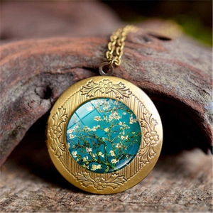 Collier Pendentif en Cuivre Vintage Art de Van Gogh Médaillon en Verre Relief Nuit Étoilée Tournesols Bijoux pour Femmes