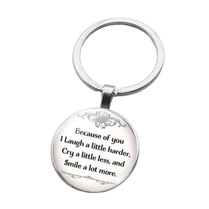Inspirational Because Of You English Letter Quote Keychain Glass Cabochon Alloy Keyring Gift For Friends Graduation Birthday Jewelry
