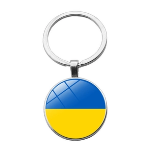 Fashion Ukraine Flag Keychain Round Zinc Alloy Glass Pendant Keyring For Car Bag Decoration National Emblem Charm Souvenir Gift