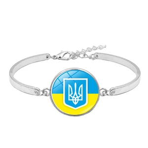 Zilveren armband met Oekraïense vlag glazen hanger, wapenschild en verstelbare ketting