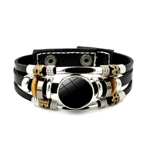Bracelet Vintage Punk Multicouche en Cuir Synthétique Homme Femme Fait à la Main Alliage Perles Verre Bijoux Bohème Cadeau