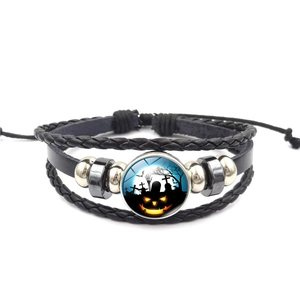Halloween Pumpkin Skeleton Leather Bracelet For Men Women Punk Vintage Multilayer Braided Handcrafted Woven Jewelry Wristband