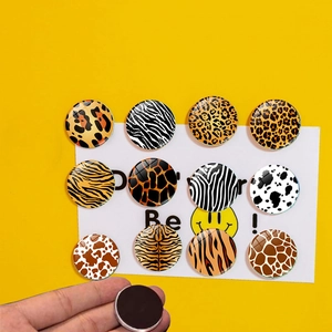 12-piece leopard and animal print glass fridge magnets with 30mm round magnetic backing