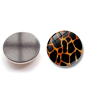 Front and back view of 30mm round giraffe print crystal glass fridge magnets with magnetic base