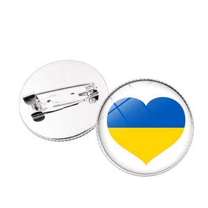 Ukraine-Flagge Herz Glas-Cabochon-Brosche mit polierter silberner Metallnadel