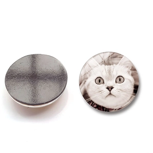 Detailed view of cat portrait glass magnet showing polished dome and magnetic backing