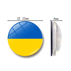 25mm Ukraine flag crystal glass fridge magnet with creative round magnetic design