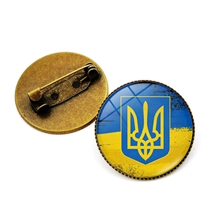 Ukraine Flagge Dreizack Emblem Glas Dome Brosche Pin Antik Bronze Legierung Abzeichen Für Kleidung Taschen Unisex Geschenk