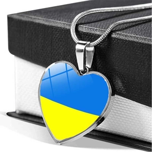 Alloy Glass Heart Pendant Necklace Ukraine Flag Theme Blue Yellow Snake Chain Electroplated Unisex Fashion Jewelry Accessories