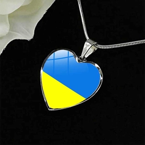 Ukraine flag heart necklace with blue and yellow crystal pendant on silver chain