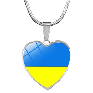 Ukraine flag heart pendant necklace with silver snake chain and blue yellow crystal