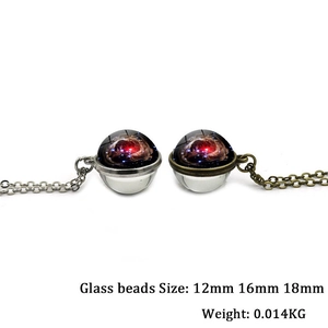 Cosmic galaxy nebula glass ball pendant necklace with silver and bronze chains