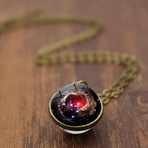 Universe Galaxy Nebula Glass Ball Pendant Necklace Vintage Bronze Silver Alloy Chain Time Gem Choker For Women Men Jewelry