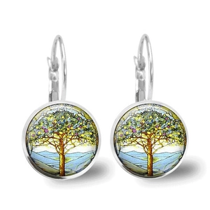 Silver Tree of Life drop earrings with colorful glass stones for women fashion jewelry