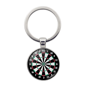 Classic silver dartboard glass gem keychain with colorful scoring target ring