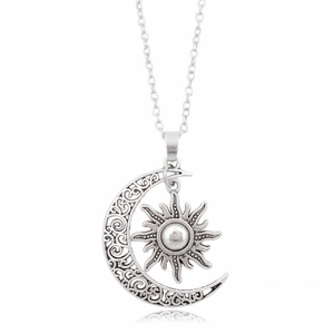 Vintage Alloy Hollow Crescent Moon And Sun Pendant Necklace Celestial Bohemian Style Retro Jewelry Accessory For Women