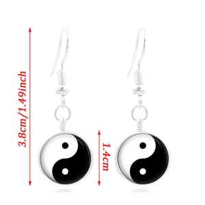 Silver-plated Yin Yang earrings with black and white Tai Chi glass cabochon pendant