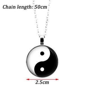 Silver Yin Yang necklace with 2.5cm glass pendant and 50cm chain for women