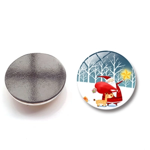 25mm Christmas Santa and reindeer glass fridge magnet with round magnetic backing