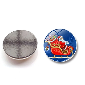 Detail of 25mm Santa Claus crystal glass fridge magnet with black magnetic backing
