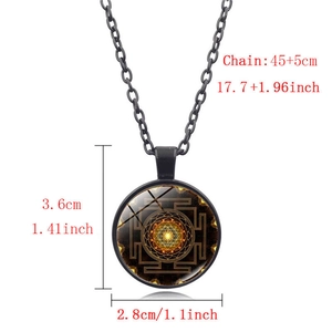 Sacred Sri Lanka Yantra pendant necklace with geometric gold pattern and black chain