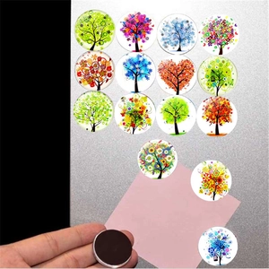 Tree Of Life Crystal Glass Fridge Magnets Round 30mm Refrigerator Magnet Decorative Home Office Whiteboard Magnet Ornament