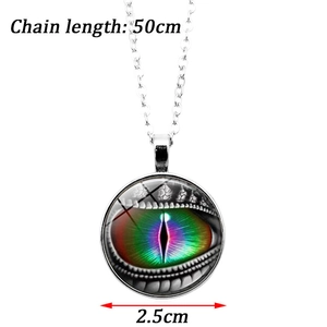 Detailed view of evil dragon eye pendant with dimensions showing 50cm chain and 2.5cm diameter