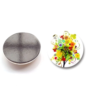 Set of Tree of Life glass refrigerator magnets with colorful floral design and magnetic back