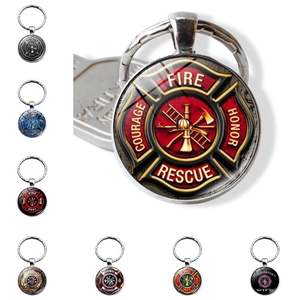 Llavero con Insignia de Bomberos de Aleación de Zinc Cruz de Malta Cabuchón de Vidrio Metálico Regalo de Honor para Hombres Mujeres