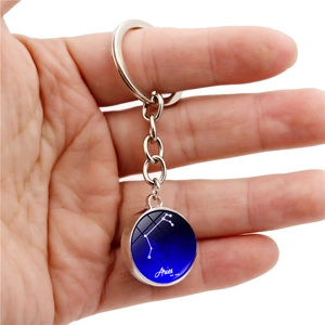 Luminous Aries zodiac keychain with silver plated star constellation glass ball pendant