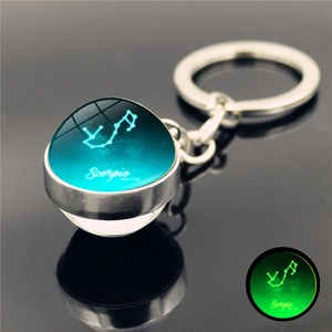 Detailed macro view of Scorpio constellation luminous glass ball keychain with glow effect