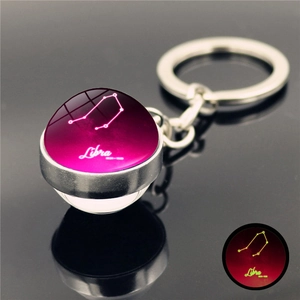 Luminous Libra zodiac sign crystal ball keychain with glow in the dark constellation