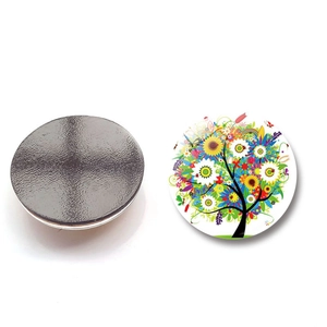 Tree of Life glass refrigerator magnets set with colorful floral pattern and magnetic back
