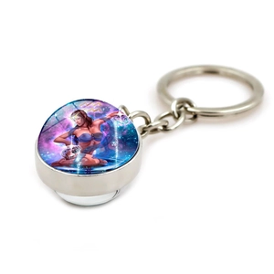 Aquarius zodiac keychain featuring a double-sided crystal glass ball with silver metal ring