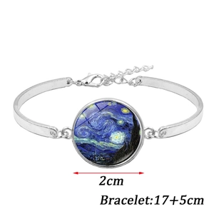 Silver bracelet with Starry Night glass cabochon showing 17+5cm adjustable length