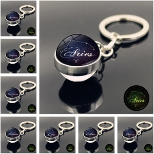 Luminous Zodiac Constellation Keychain With Zinc Alloy And Glass Ball Pendant Night Sky Galaxy Star Birthday Gift For Unisex Jewelry