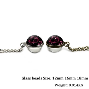 Collier pendentif boule de verre Scorpion double face en finitions argent et bronze