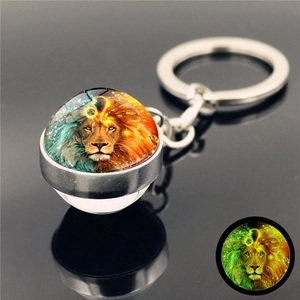 Luminous Leo zodiac glass ball keychain with glowing effect and silver metal ring