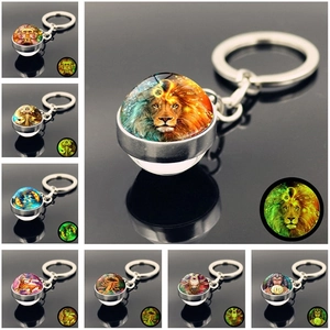 Luminous Twelve Zodiac Signs Glass Ball Keychain Glow In The Dark Metal Key Ring Constellation Jewelry Birthday Gift Unisex