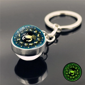 Porte-clés Lumineux 12 Constellations Alliage de Zinc Boule de Verre Zodiaque Glow In The Dark Carte des Étoiles Bijoux Cadeau
